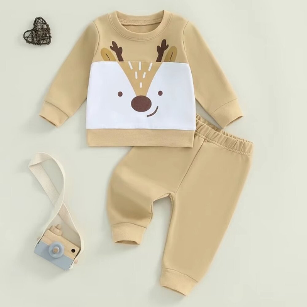 Christmas Reindeer Boys Girls Long Sleeve Outfit Set